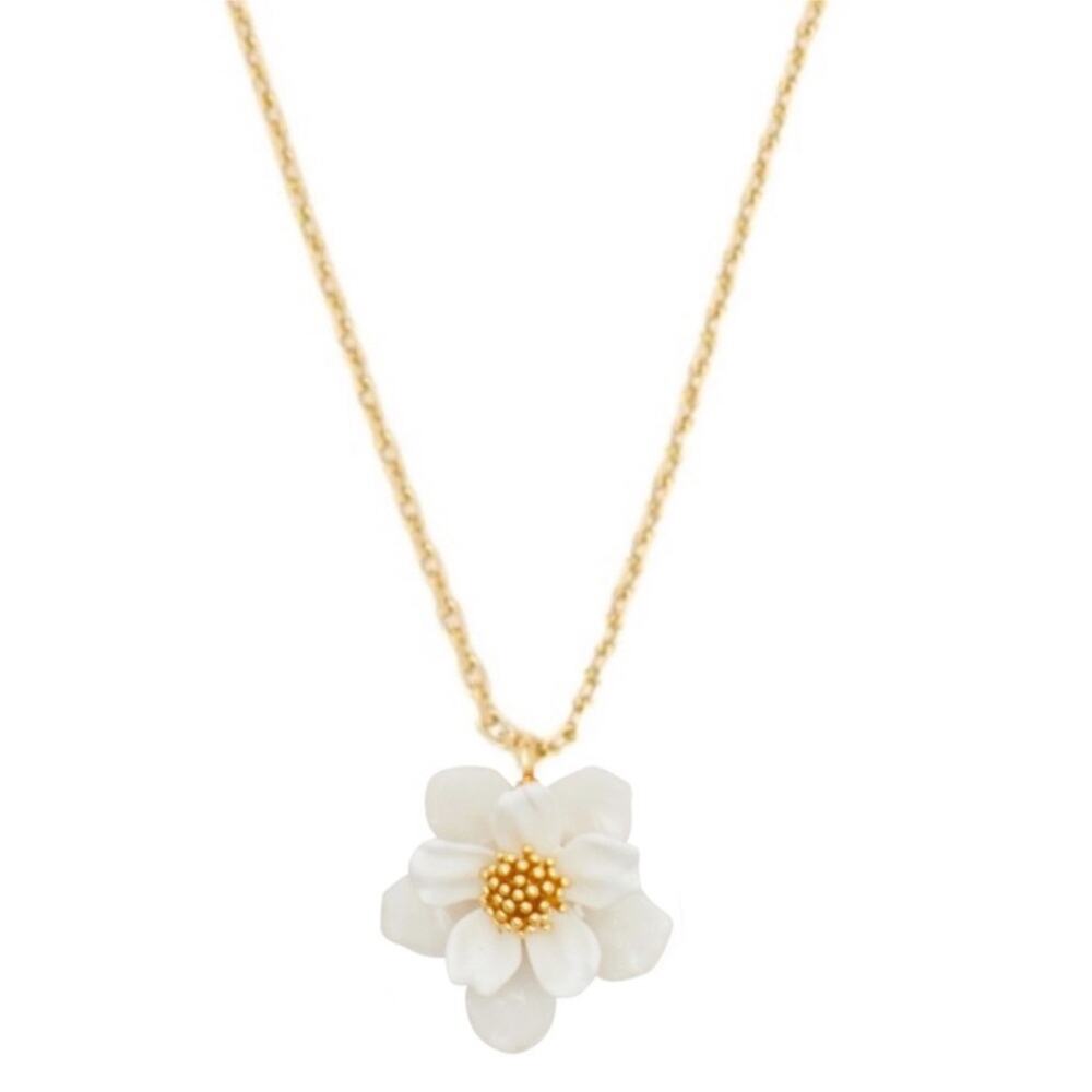 Kate Spade Gold Chain White Flower Necklace 17" - 20" long Preppy Minimalist